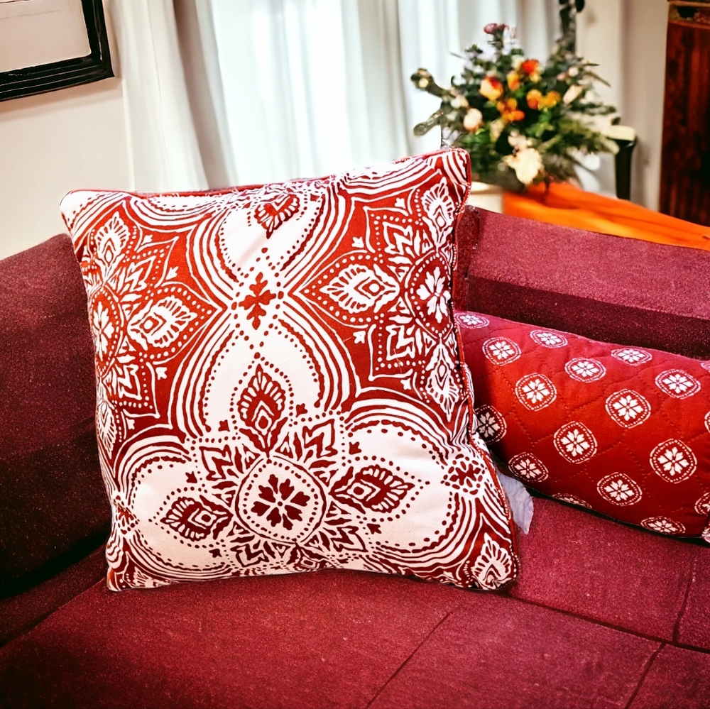 New. 2 Red & White Decorative Throw Pillows